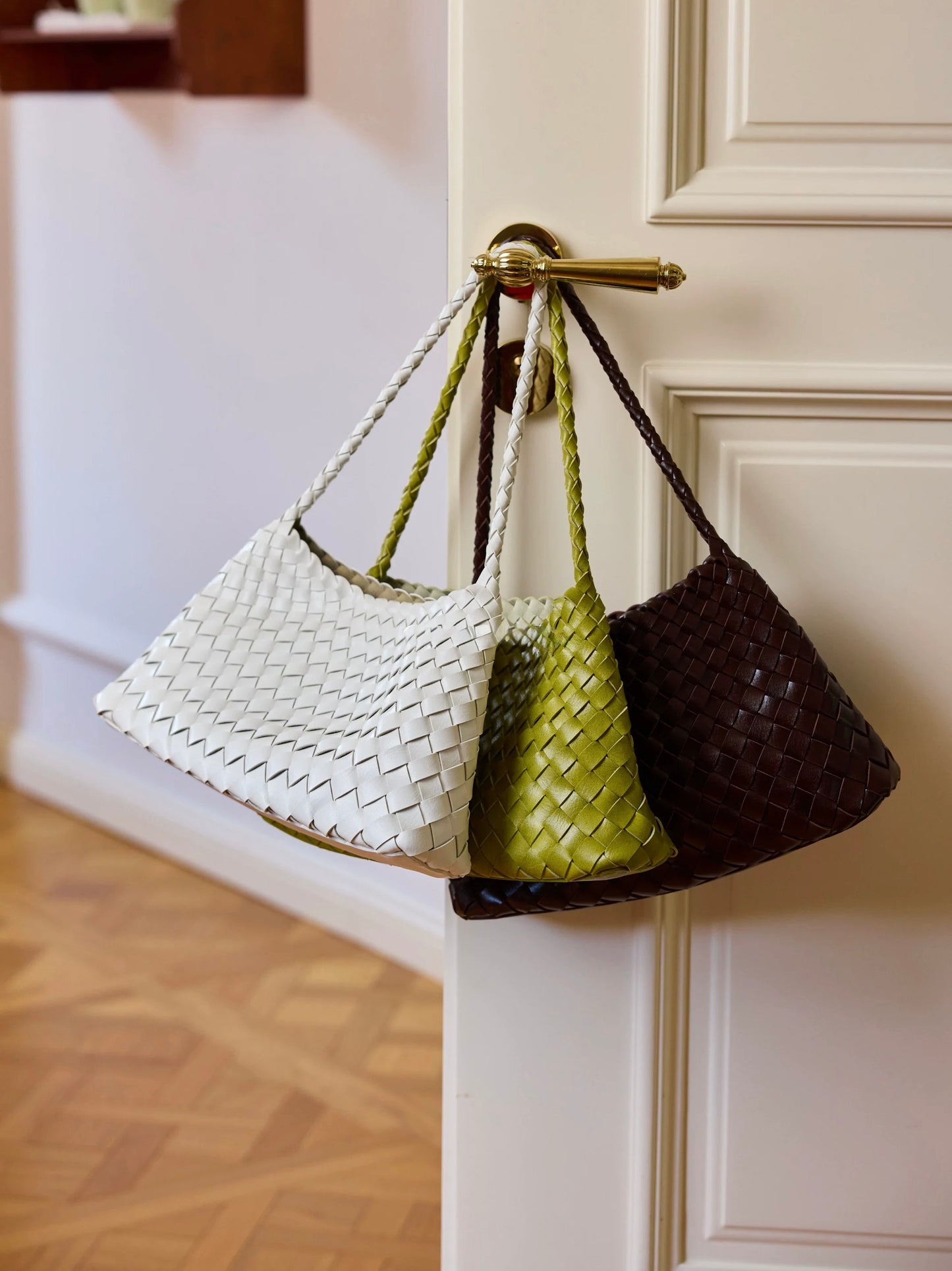 Amber Woven Leather Shoulder Bag